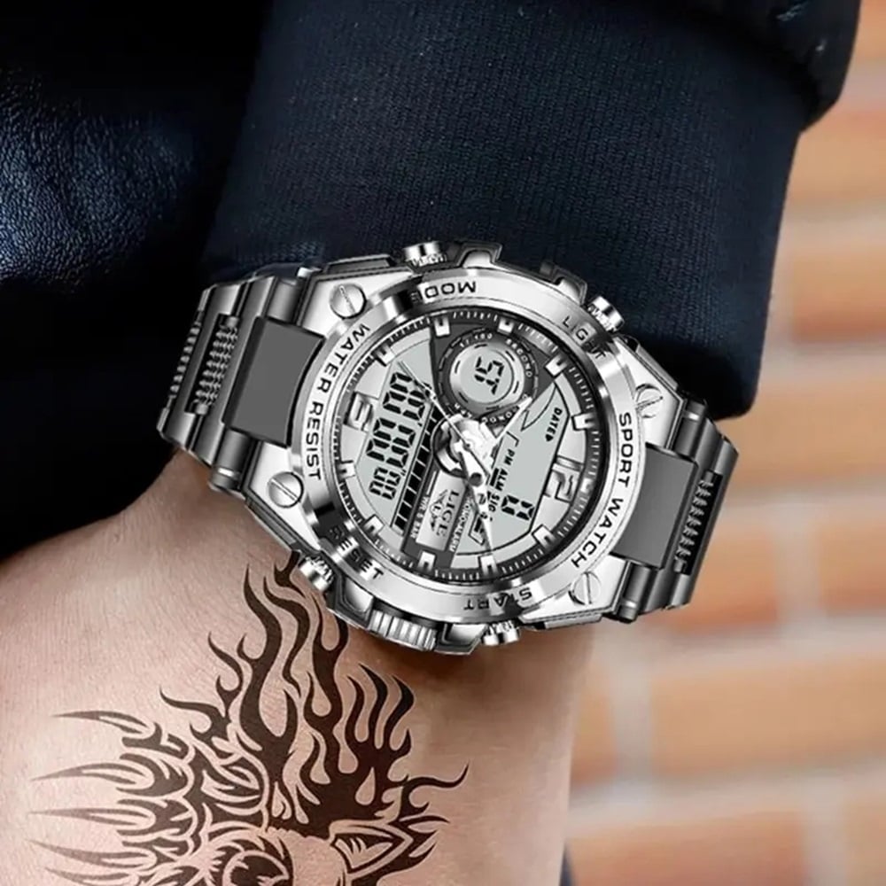 RELOJ LIGE HOMBRE CUARZO LED RESISTENTE AL AGUA ELEGANTE DEPORTE REGALO DIA DEL PADRE PAPÁ NAVIDAD GENIEKA - 1