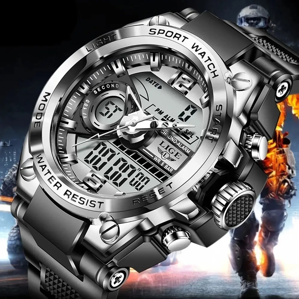 RELOJ LIGE HOMBRE CUARZO LED RESISTENTE AL AGUA ELEGANTE DEPORTE REGALO DIA DEL PADRE PAPÁ NAVIDAD GENIEKA - 2