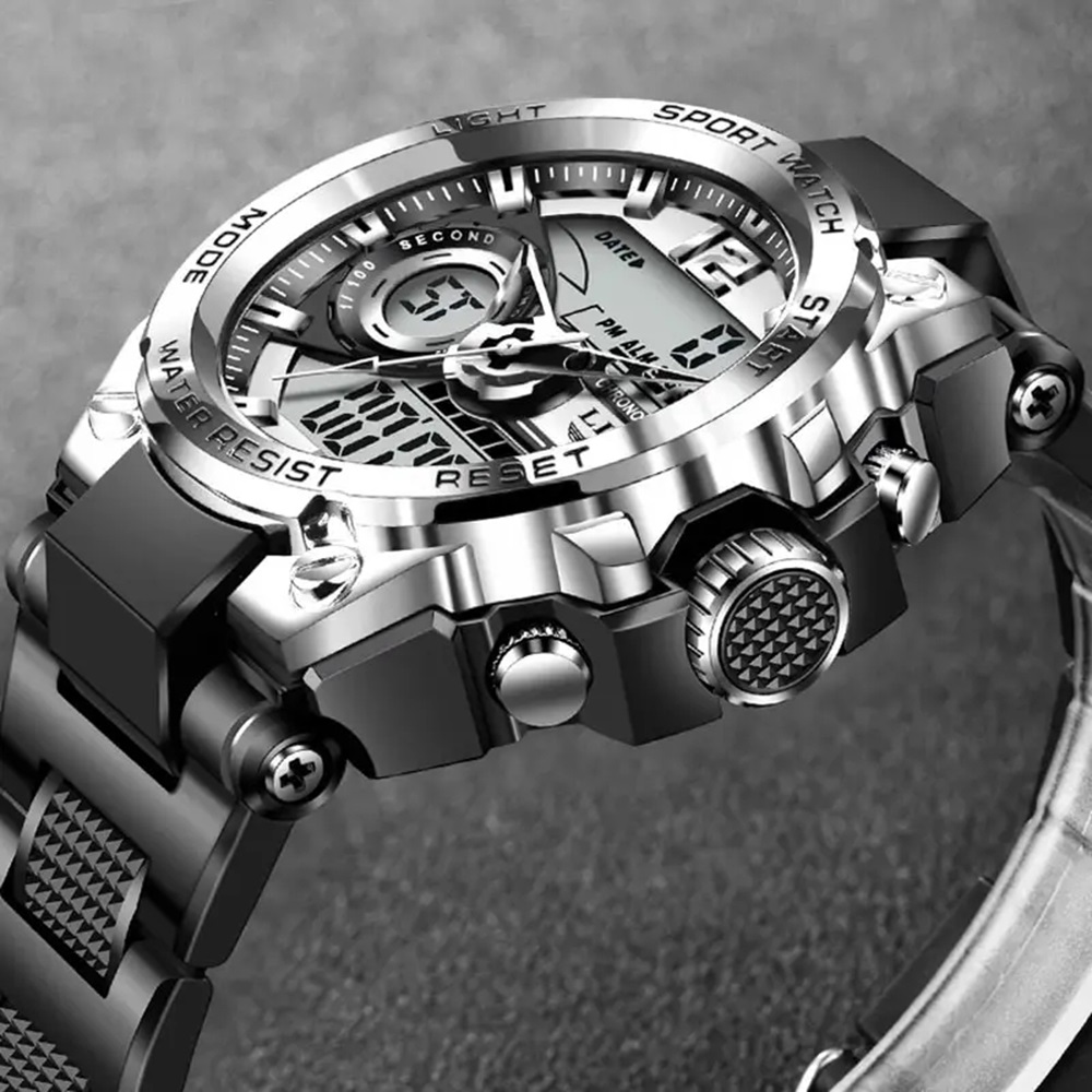 RELOJ LIGE HOMBRE CUARZO LED RESISTENTE AL AGUA ELEGANTE DEPORTE REGALO DIA DEL PADRE PAPÁ NAVIDAD GENIEKA - 3