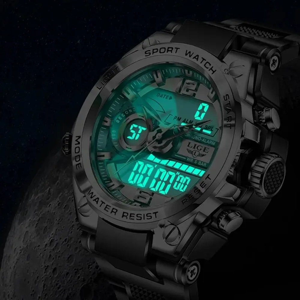 RELOJ LIGE HOMBRE CUARZO LED RESISTENTE AL AGUA ELEGANTE DEPORTE REGALO DIA DEL PADRE PAPÁ NAVIDAD GENIEKA - 4