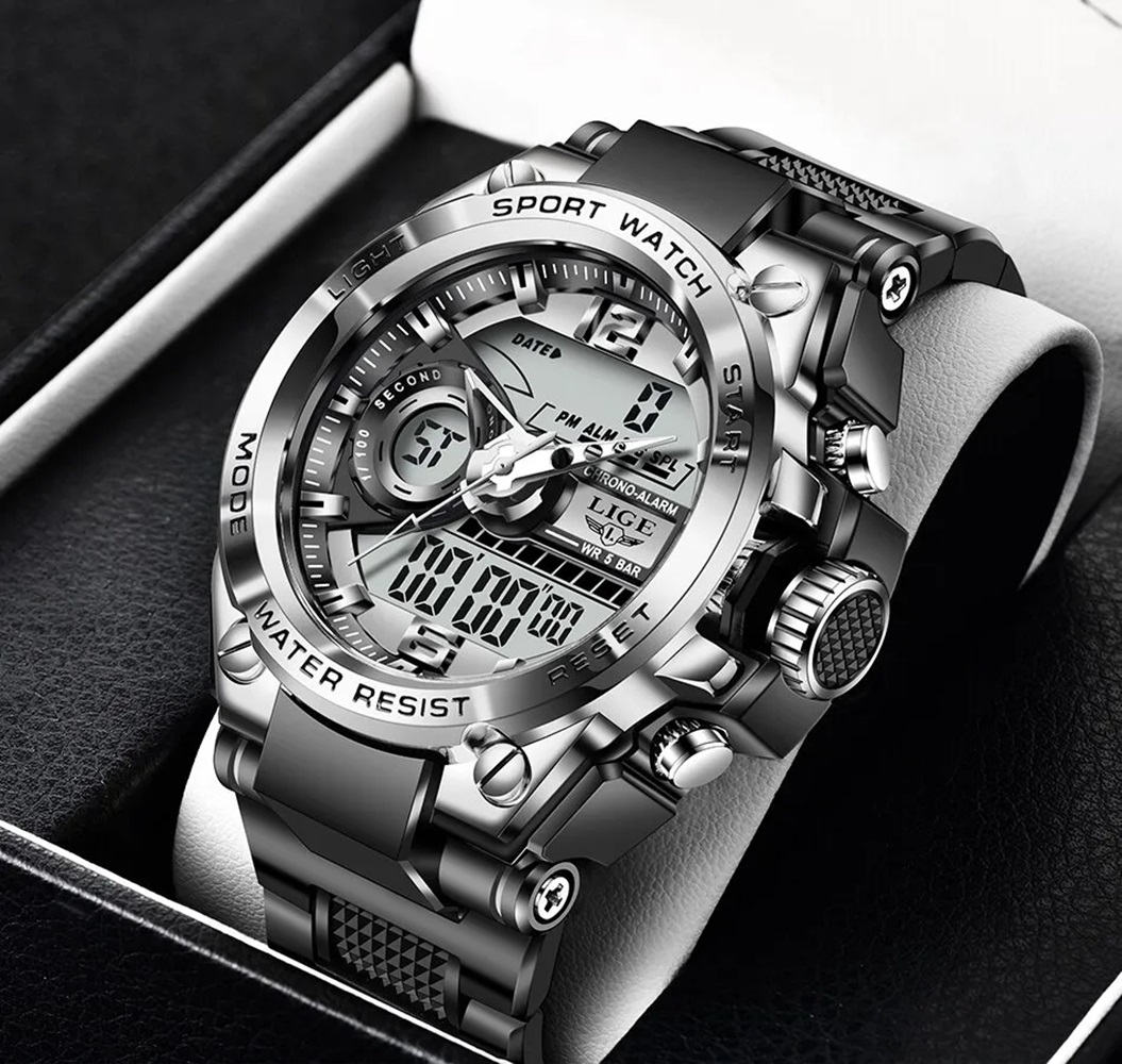 RELOJ LIGE HOMBRE CUARZO LED RESISTENTE AL AGUA ELEGANTE DEPORTE REGALO DIA DEL PADRE PAPÁ NAVIDAD GENIEKA - 8