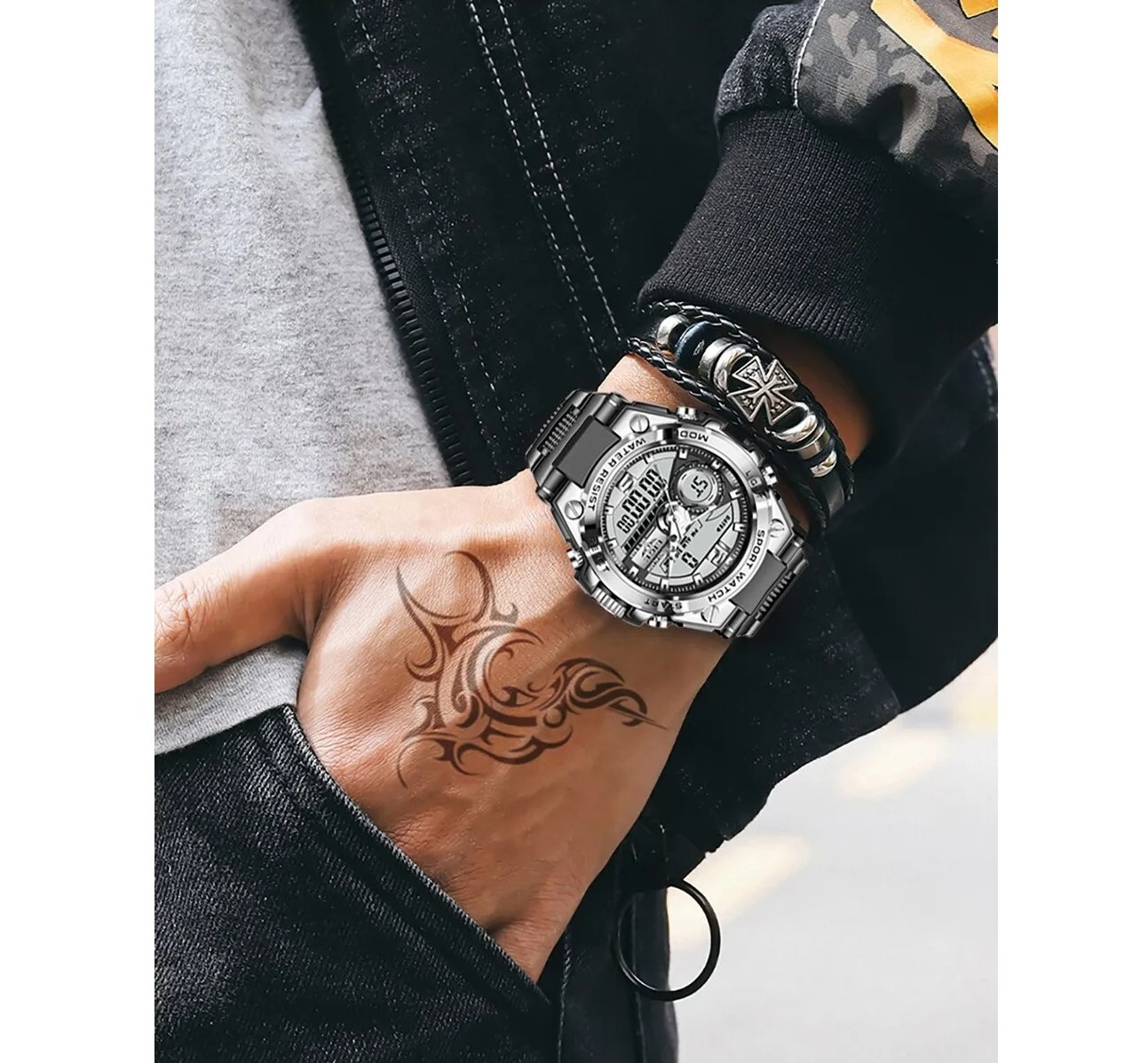 RELOJ LIGE HOMBRE CUARZO LED RESISTENTE AL AGUA ELEGANTE DEPORTE REGALO DIA DEL PADRE PAPÁ NAVIDAD GENIEKA - 9