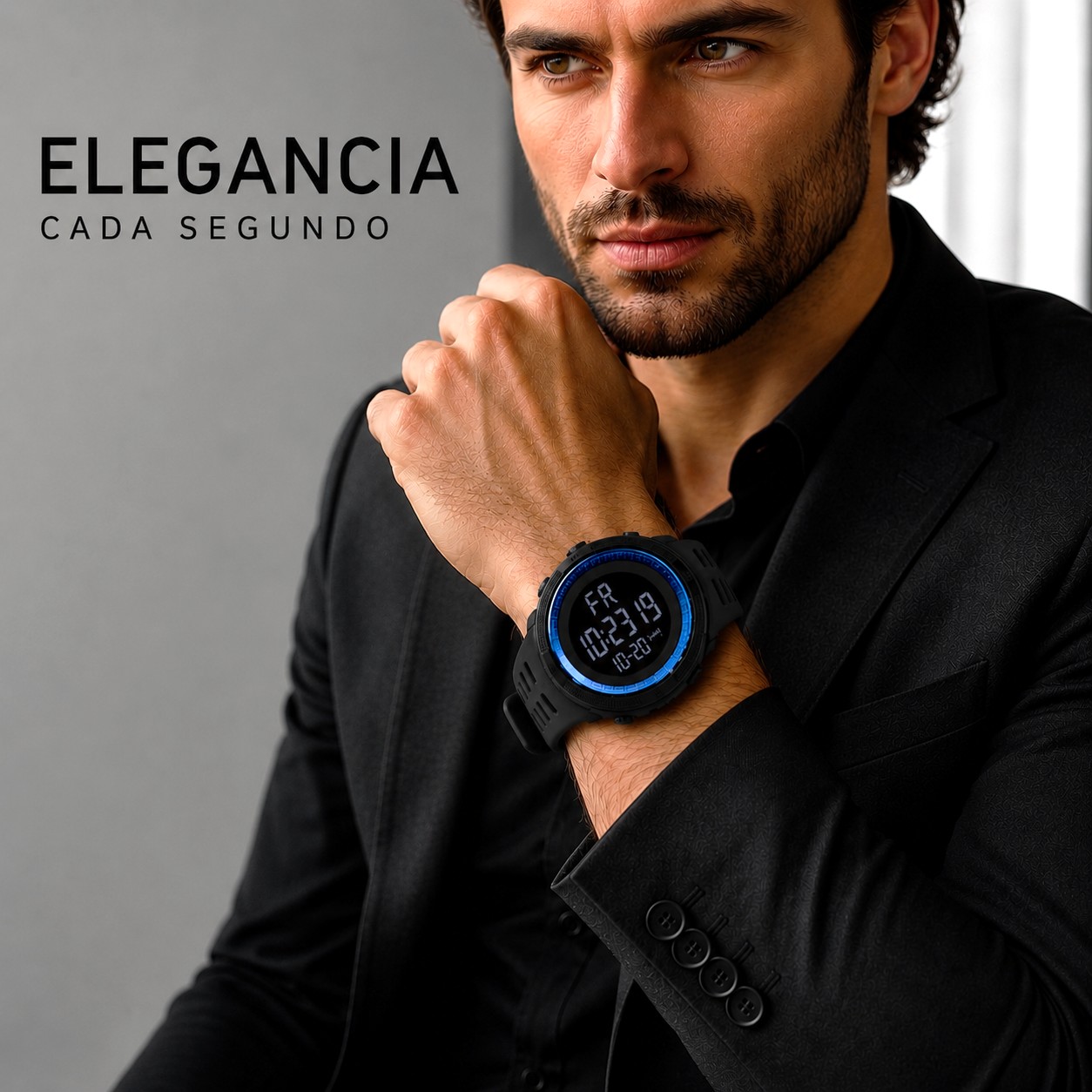 RELOJ DIGITAL HOMBRE DEPORTIVO LED NEGRO AZUL MODERNO REGALO DIA DEL PADRE PAPÁ NAVIDAD GENIEKA - 1