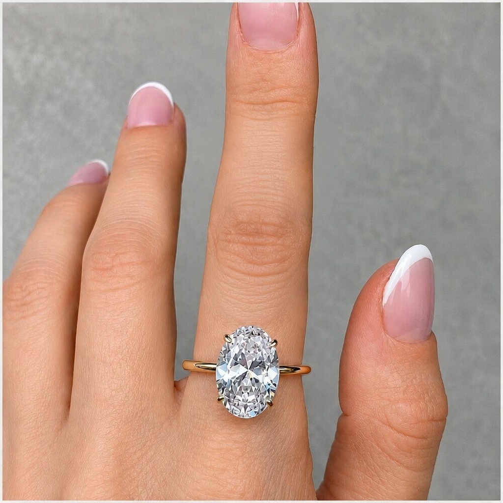 ANILLO DE COMPROMISO OVALADO BAÑADO EN ORO AMARILLO 18K ZIRCONIA CRISTAL ARO SOLITARIO TIPO DIAMANTE JOYA TENDENCIA GENIEKA - 1