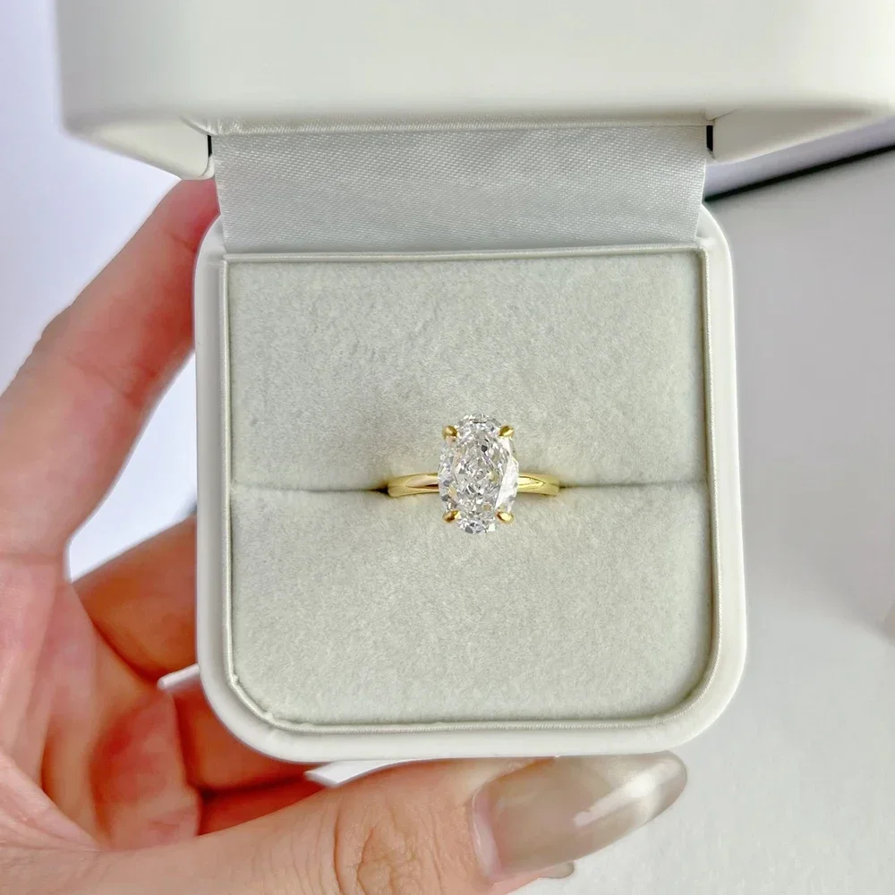 ANILLO DE COMPROMISO OVALADO BAÑADO EN ORO AMARILLO 18K ZIRCONIA CRISTAL ARO SOLITARIO TIPO DIAMANTE JOYA TENDENCIA GENIEKA - 10