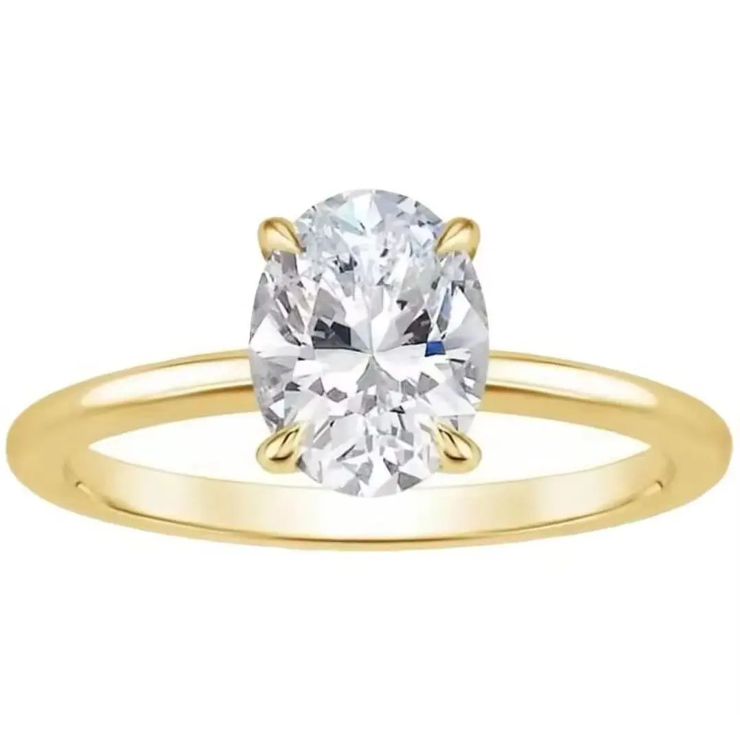 ANILLO DE COMPROMISO OVALADO BAÑADO EN ORO AMARILLO 18K ZIRCONIA CRISTAL ARO SOLITARIO TIPO DIAMANTE JOYA TENDENCIA GENIEKA - 6