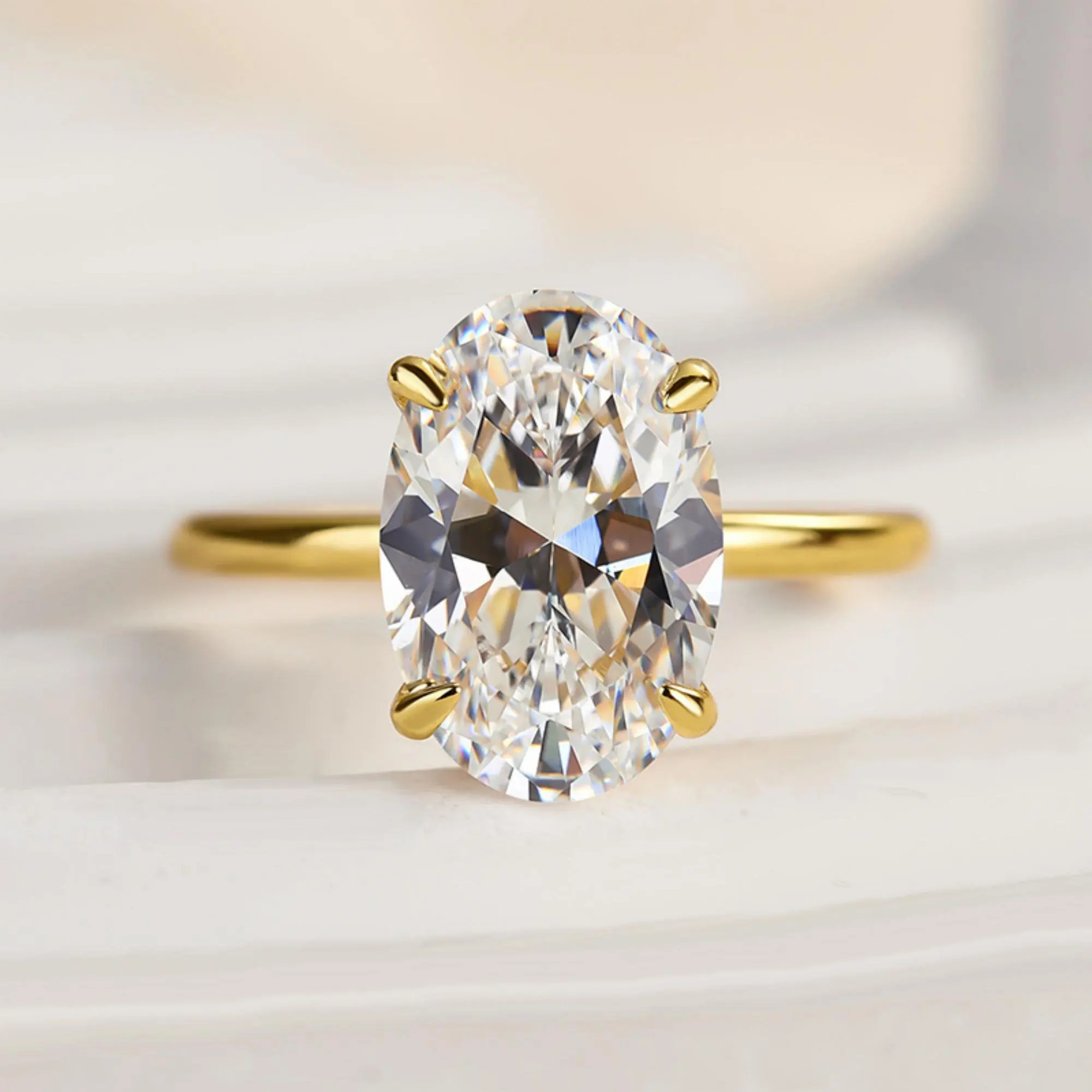 ANILLO DE COMPROMISO OVALADO BAÑADO EN ORO AMARILLO 18K ZIRCONIA CRISTAL ARO SOLITARIO TIPO DIAMANTE JOYA TENDENCIA GENIEKA - 7