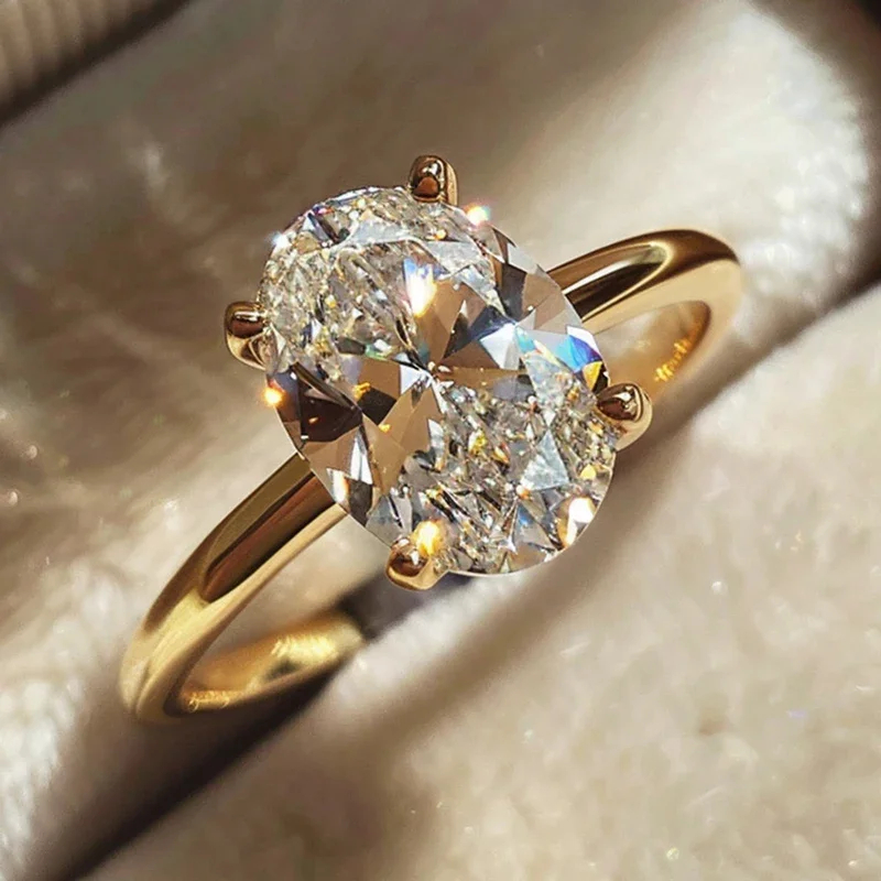 ANILLO DE COMPROMISO OVALADO BAÑADO EN ORO AMARILLO 18K ZIRCONIA CRISTAL ARO SOLITARIO TIPO DIAMANTE JOYA TENDENCIA GENIEKA - 8