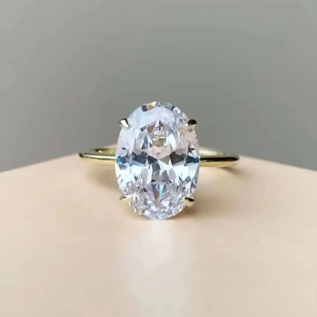 ANILLO DE COMPROMISO OVALADO BAÑADO EN ORO AMARILLO 18K ZIRCONIA CRISTAL ARO SOLITARIO TIPO DIAMANTE JOYA TENDENCIA GENIEKA - 9