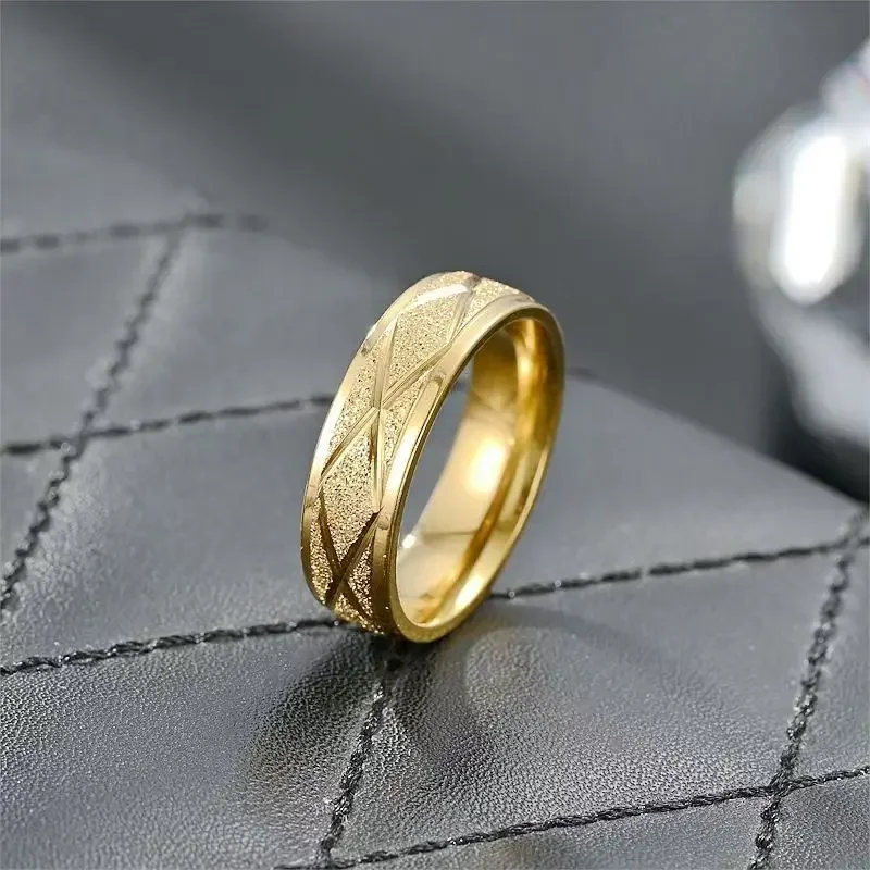 ANILLO DE BODA MATRIMONIO HOMBRE SHINY CROSS LINES ARO DORADO COMPROMISO ANIVERSARIO REGALO GENIEKA - 4