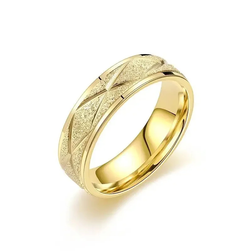 ANILLO DE BODA MATRIMONIO HOMBRE SHINY CROSS LINES ARO DORADO COMPROMISO ANIVERSARIO REGALO GENIEKA - 5