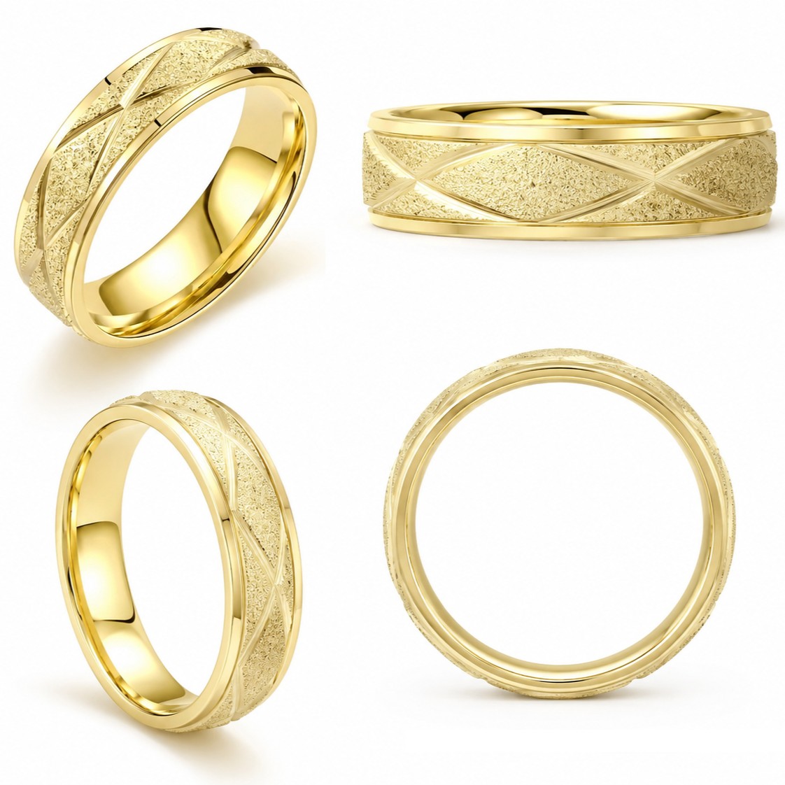 ANILLO DE BODA MATRIMONIO HOMBRE SHINY CROSS LINES ARO DORADO COMPROMISO ANIVERSARIO REGALO GENIEKA - 6