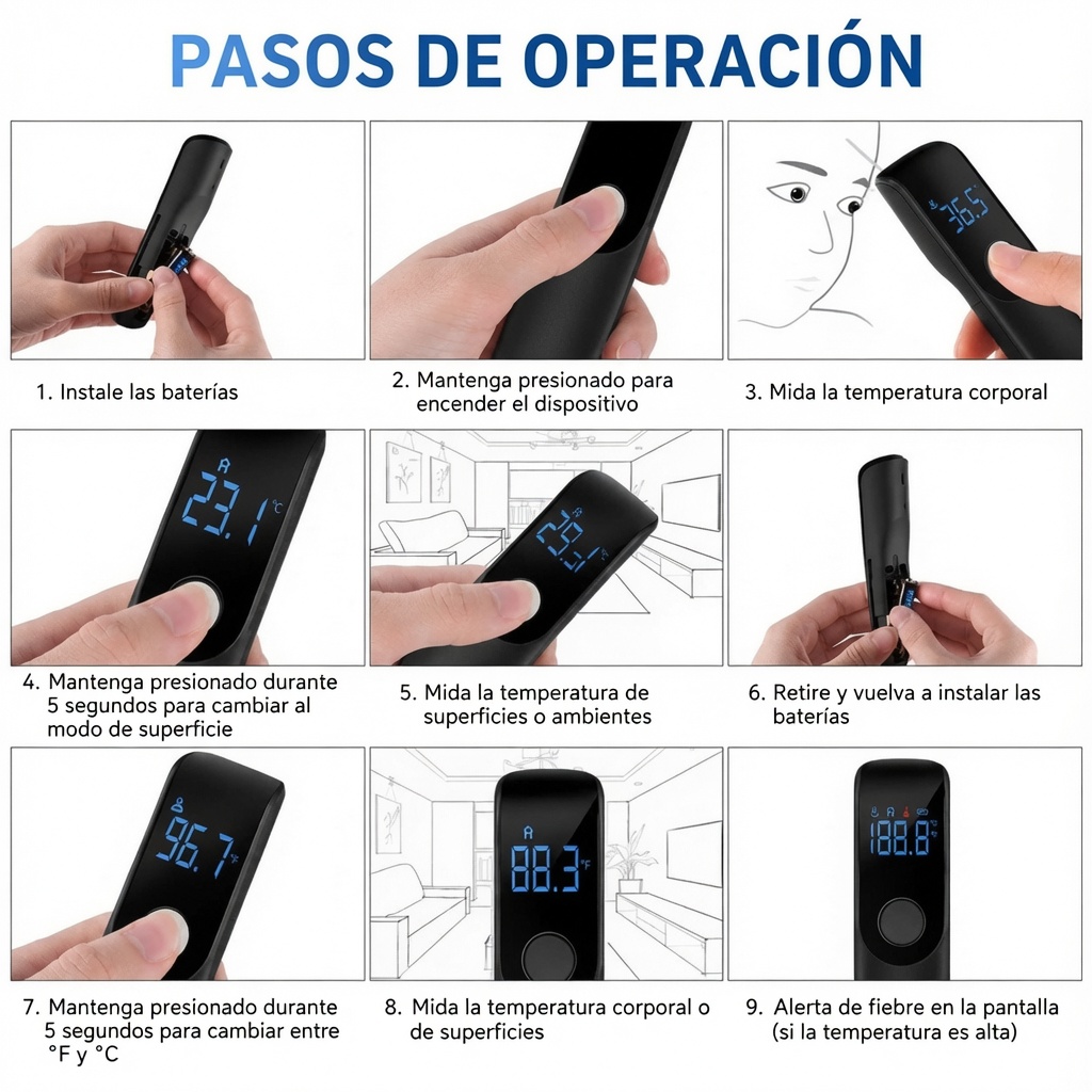 TERMÓMETRO INFRARROJO MEDIDOR DE TEMPERATURA DIGITAL SIN CONTACTO LCD REGALO DÍA DEL PADRE MADRE NAVIDAD GENIEKA - 10