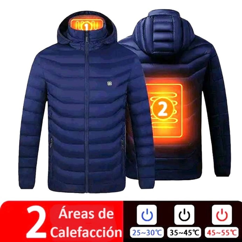 CASACA TÉRMICA CALENTADOR IMPERMEABLE HOMBRE AZUL CHAQUETA ABRIGO INTELIGENTE CALEFACTORA CAPUCHA INVIERNO GENIEKA - 1