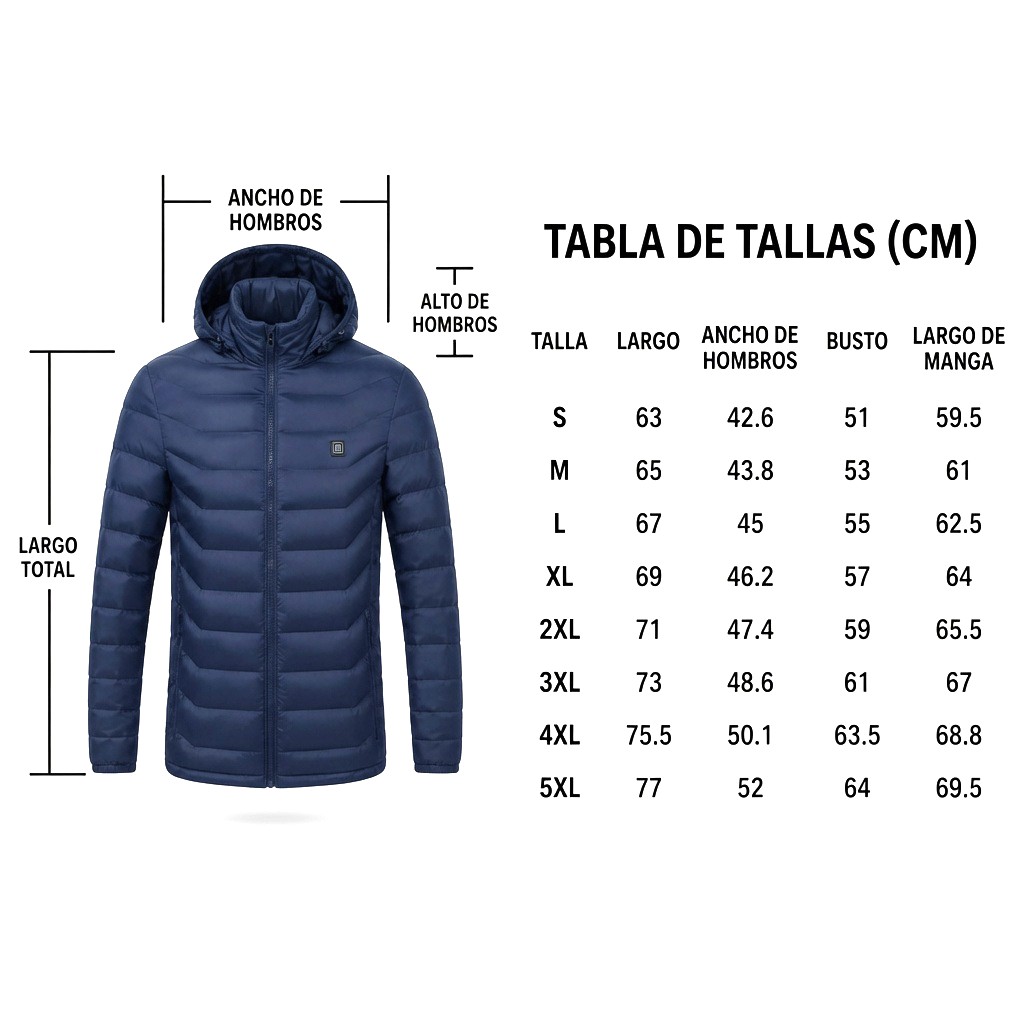 CASACA TÉRMICA CALENTADOR IMPERMEABLE HOMBRE AZUL CHAQUETA ABRIGO INTELIGENTE  CALEFACTORA CAPUCHA INVIERNO GENIEKA - 10
