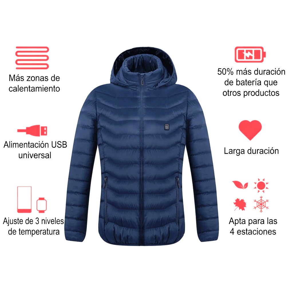 CASACA TÉRMICA CALENTADOR IMPERMEABLE HOMBRE AZUL CHAQUETA ABRIGO INTELIGENTE  CALEFACTORA CAPUCHA INVIERNO GENIEKA - 5