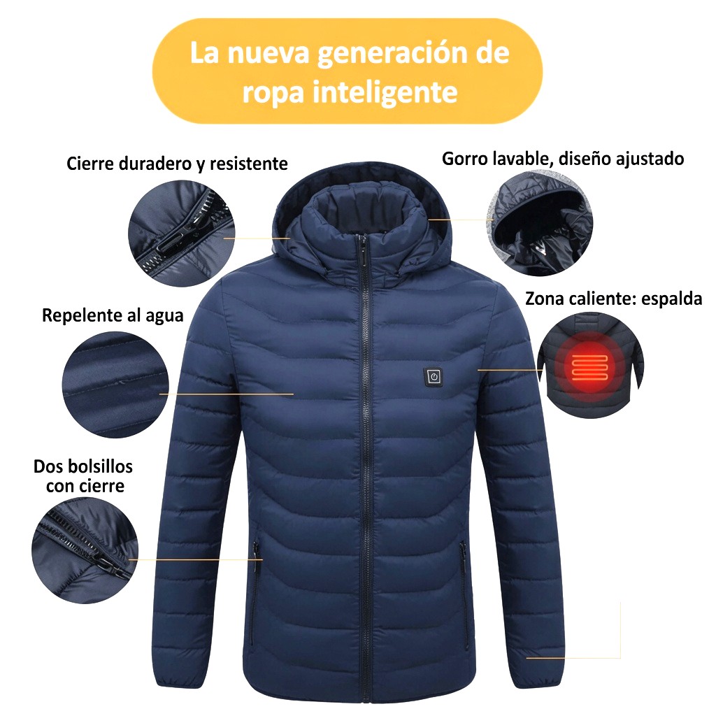 CASACA TÉRMICA CALENTADOR IMPERMEABLE HOMBRE AZUL CHAQUETA ABRIGO INTELIGENTE  CALEFACTORA CAPUCHA INVIERNO GENIEKA - 6