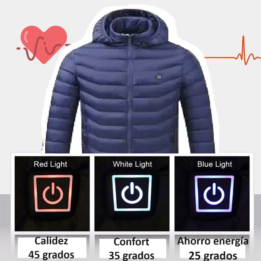 CASACA TÉRMICA CALENTADOR IMPERMEABLE HOMBRE AZUL CHAQUETA ABRIGO INTELIGENTE CALEFACTORA CAPUCHA INVIERNO GENIEKA - 8