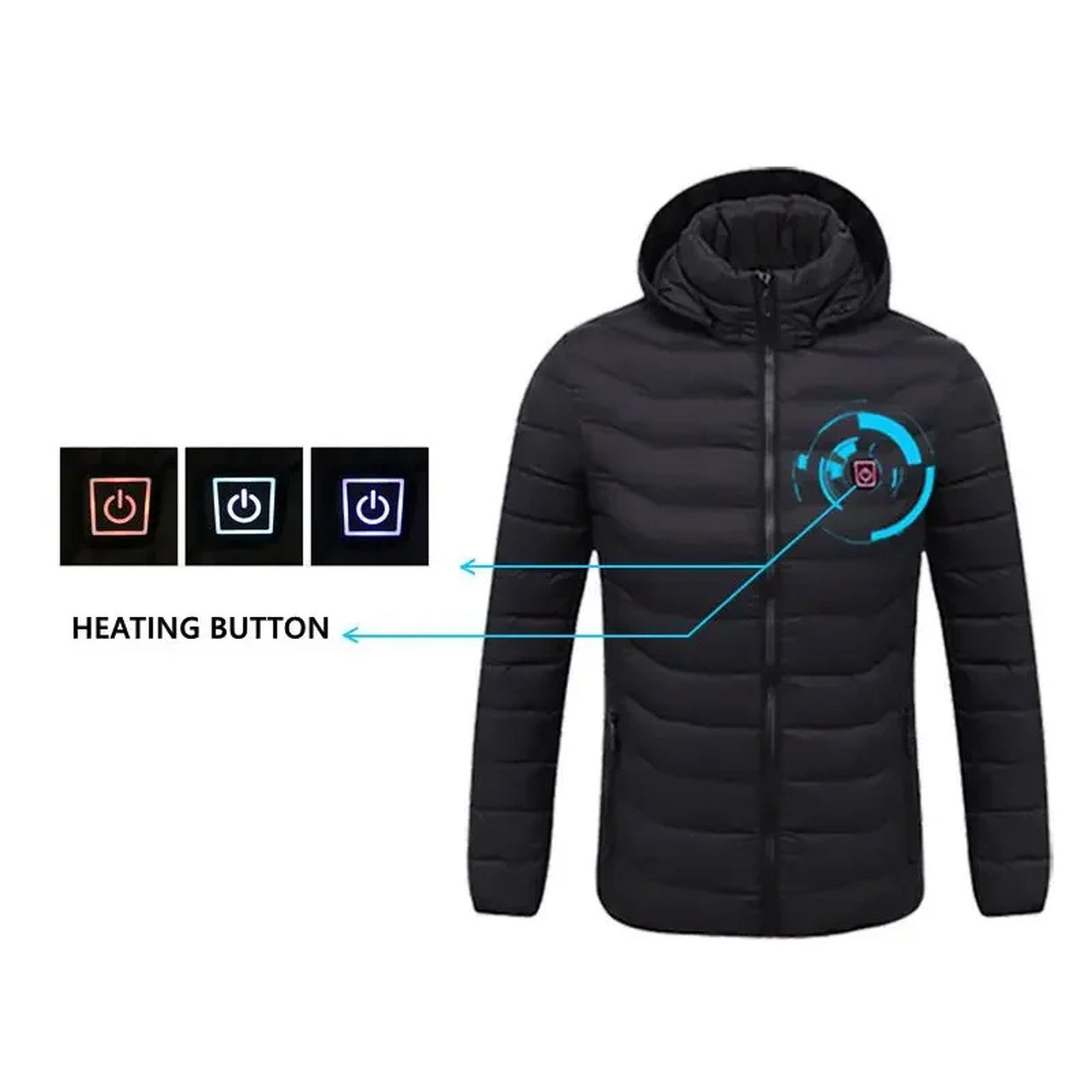 CASACA TÉRMICA CALENTADOR IMPERMEABLE HOMBRE AZUL CHAQUETA ABRIGO INTELIGENTE CALEFACTORA CAPUCHA INVIERNO GENIEKA - 9