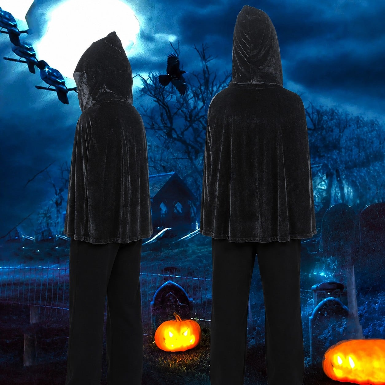 CAPA CON CAPUCHA DE TERCIOPELO 60 CM NIÑOS NEGRA ESTILO GÓTICO BRUJA VAMPIRO REGALO DISFRAZ NAVIDAD HALLOWEEN GENIEKA - 2