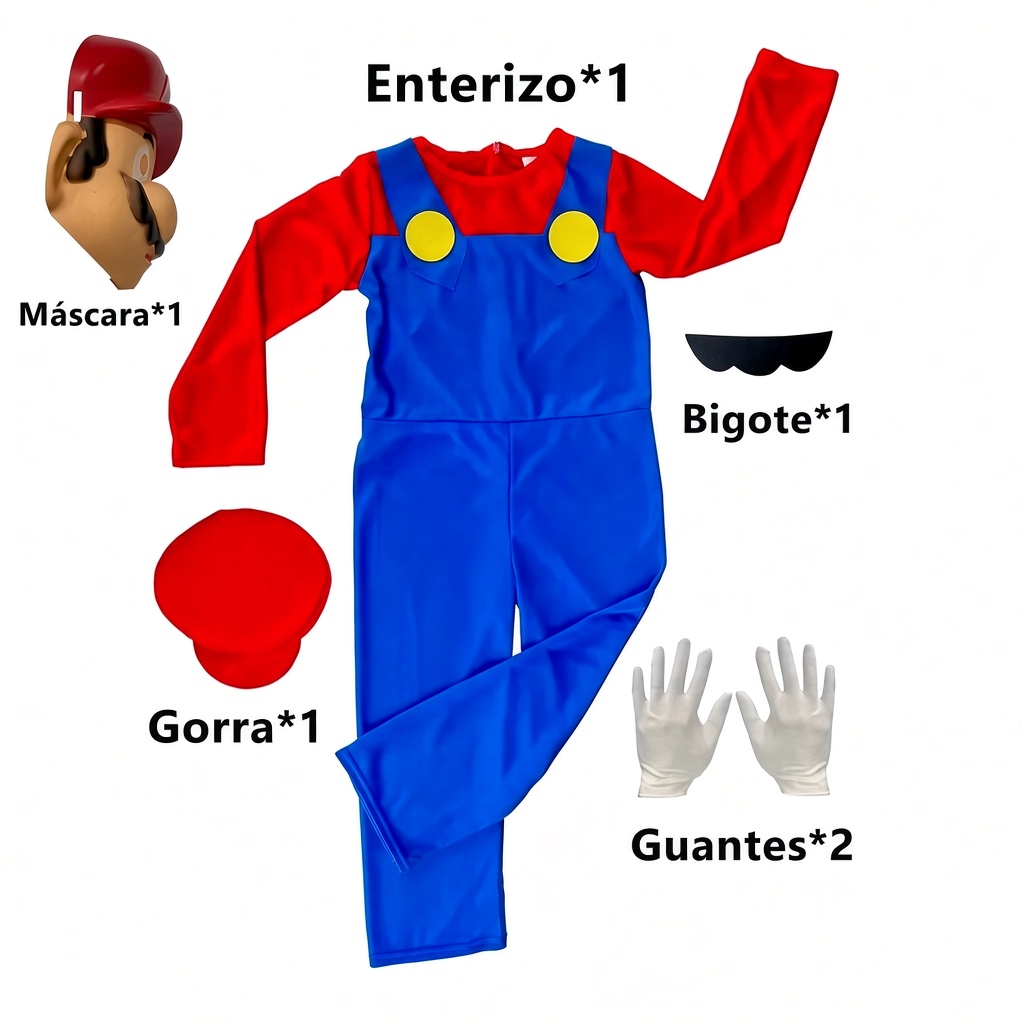 DISFRAZ MARIO BROS NIÑOS ACCESORIOS MÁSCARA CONJUNTO UNIFORME GAME BROTHERS ACCESORIOS REGALO NAVIDAD HALLOWEEN GENIEKA - 2