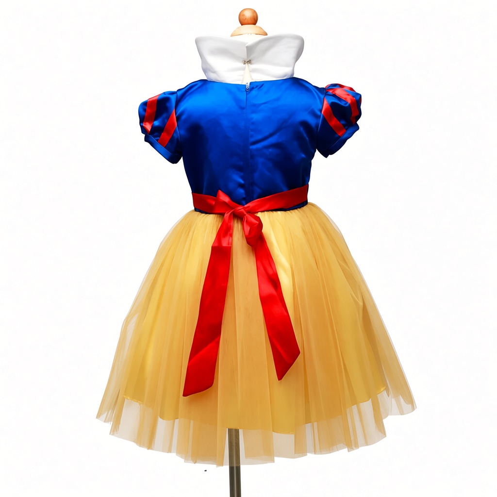 VESTIDO BLANCANIEVES NIÑA + VINCHA LAZO ROJO + CORONA + VARITA + ARETES + COLLAR DORADO + GUANTES + CAPA DISFRAZ NAVIDAD GENIEKA - 8