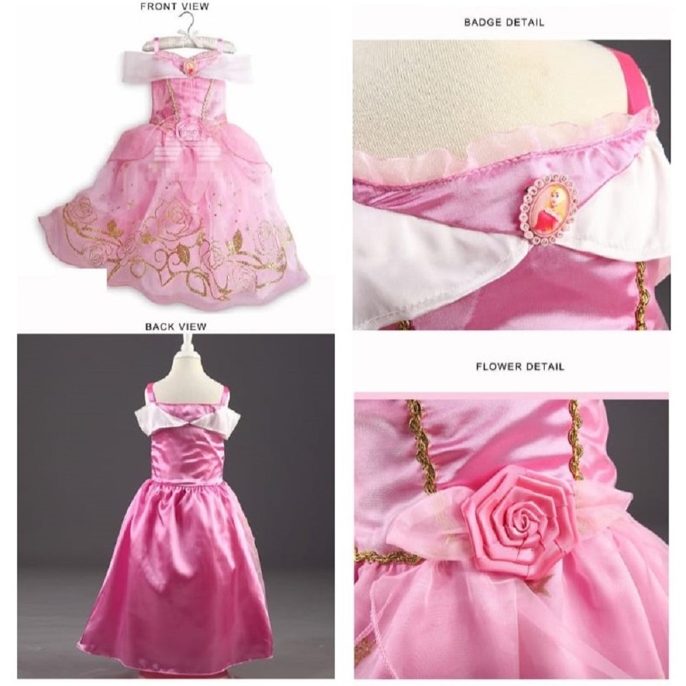 VESTIDO + CORONA + VARITA BELLA DURMIENTE ROSADO NIÑAS ACCESORIOS DISFRAZ REGALO NAVIDAD HALLOWEEN GENIEKA - 5