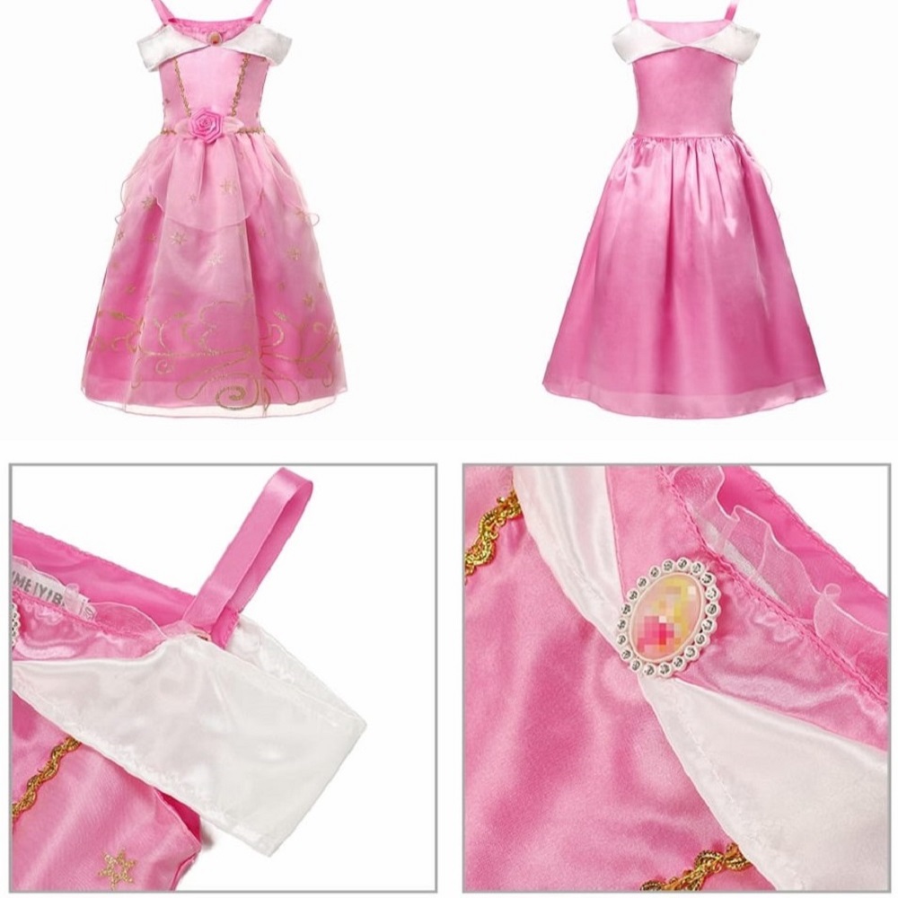 VESTIDO + CORONA + VARITA BELLA DURMIENTE ROSADO NIÑAS ACCESORIOS DISFRAZ REGALO NAVIDAD HALLOWEEN GENIEKA - 7
