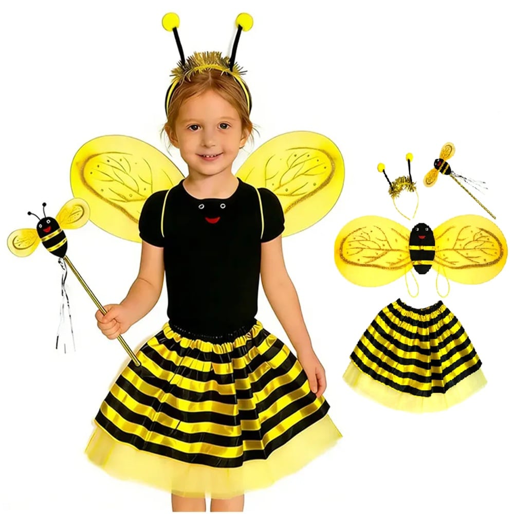 DISFRAZ DE ABEJA NIÑA SET + VINCHA + ALAS + VARITA TRAJE ABEJITA INFANTIL FIESTA CUMPLEAÑOS NAVIDAD HALLOWEEN GENIEKA - 4