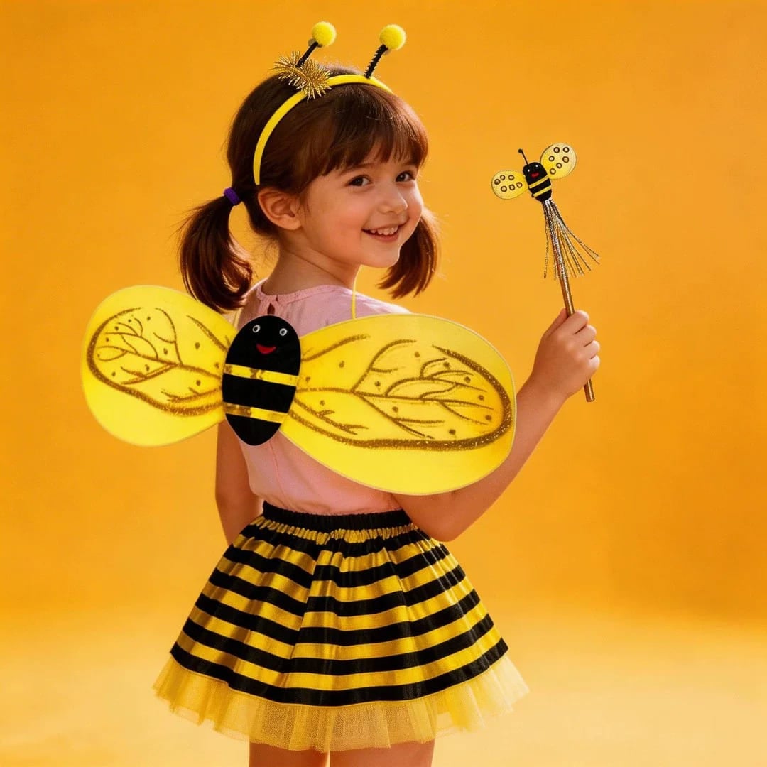 DISFRAZ DE ABEJA NIÑA SET + VINCHA + ALAS + VARITA TRAJE ABEJITA INFANTIL FIESTA CUMPLEAÑOS NAVIDAD HALLOWEEN GENIEKA - 5