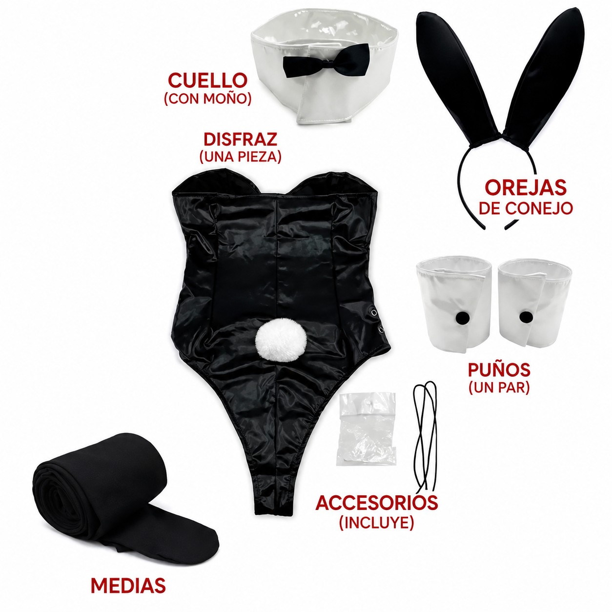 DISFRAZ MAI CORSET CONEJITA NEGRO SAKURAJIMA + OREJAS + CUELLO LAZO + MUÑEQUERAS + MEDIAS SEXY BODY HALLOWEEN NAVIDAD GENIEKA - 6