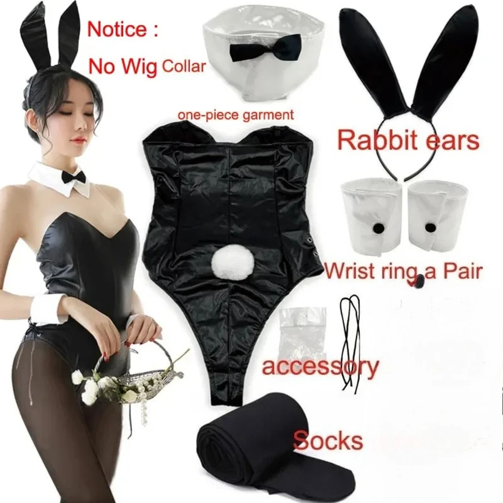 DISFRAZ MAI CORSET CONEJITA NEGRO SAKURAJIMA + OREJAS + CUELLO LAZO + MUÑEQUERAS + MEDIAS SEXY BODY HALLOWEEN NAVIDAD GENIEKA - 8