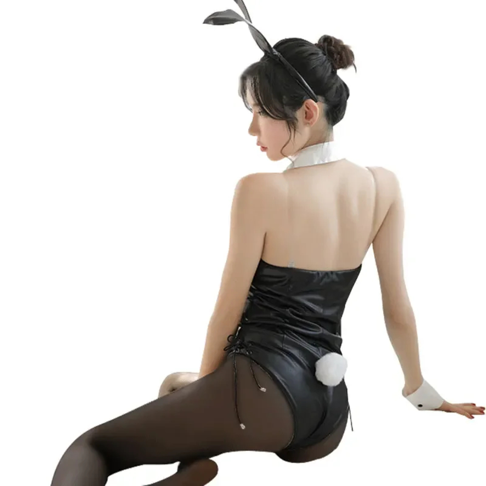 DISFRAZ MAI CORSET CONEJITA NEGRO SAKURAJIMA + OREJAS + CUELLO LAZO + MUÑEQUERAS + MEDIAS SEXY BODY HALLOWEEN NAVIDAD GENIEKA - 9