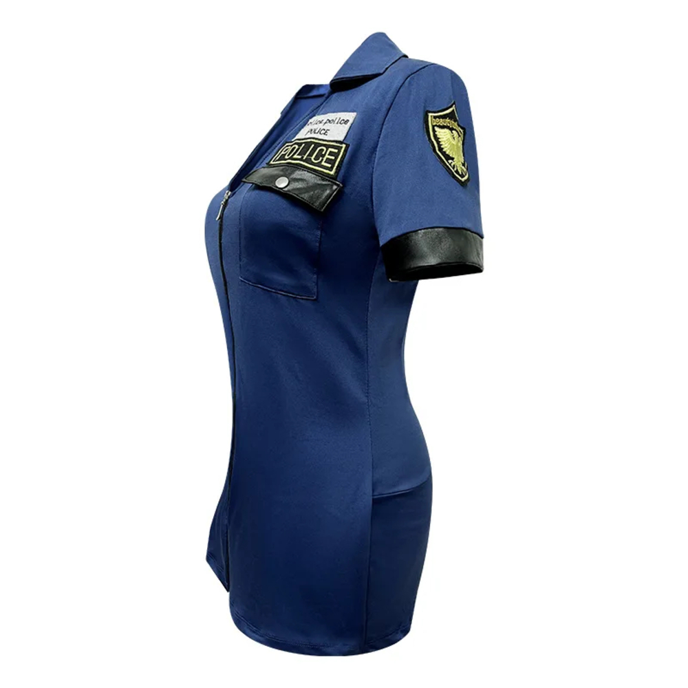 DISFRAZ SEXY DE POLICÍA AZUL + GORRO + ESPOSAS + CINTURON + VARA MUJER AZUL CON CIERRE TRAJE ZIPPER TEMÁTICA HALLOWEEN GENIEKA - 8