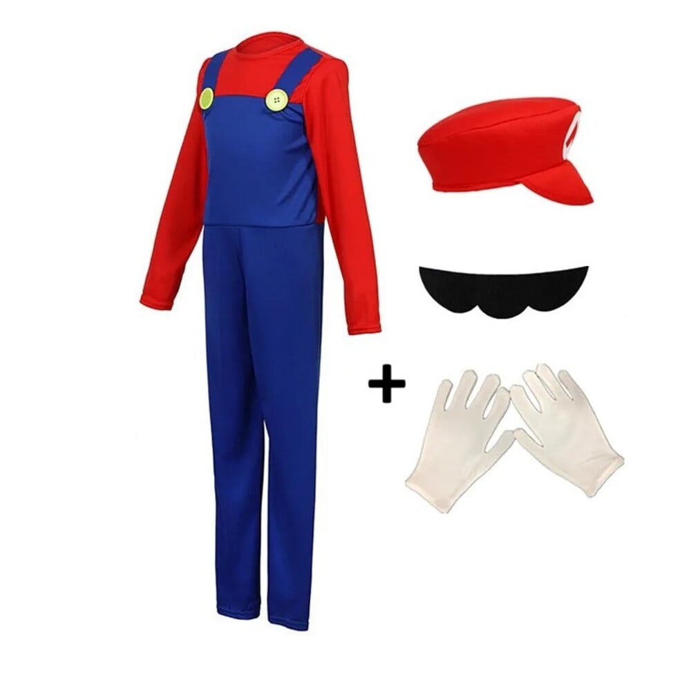 DISFRAZ MARIO BROS + GORRA + GUANTES + BIGOTE NIÑO NIÑA MONO ANIME JUEGO ROL GAME COSPLAY REGALO NAVIDAD HALLOWEEN GENIEKA - 3