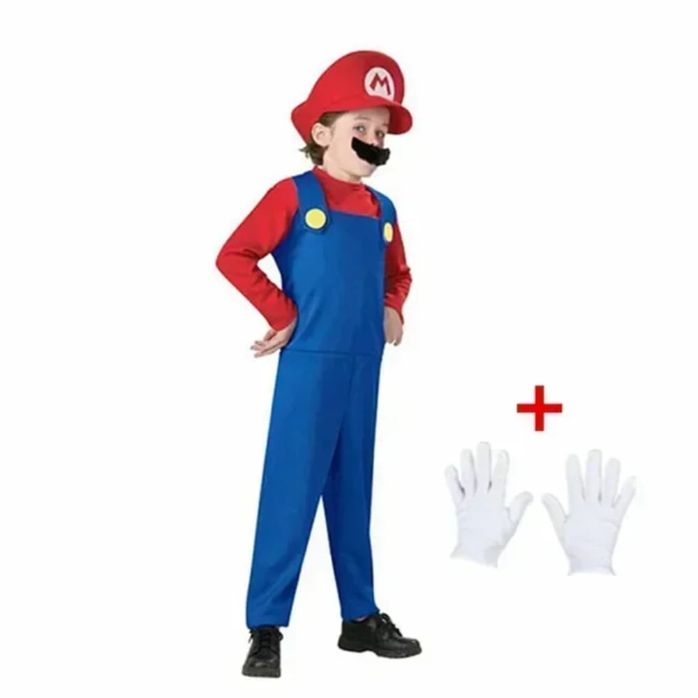 DISFRAZ MARIO BROS + GORRA + GUANTES + BIGOTE NIÑO NIÑA MONO ANIME JUEGO ROL GAME COSPLAY REGALO NAVIDAD HALLOWEEN GENIEKA - 5