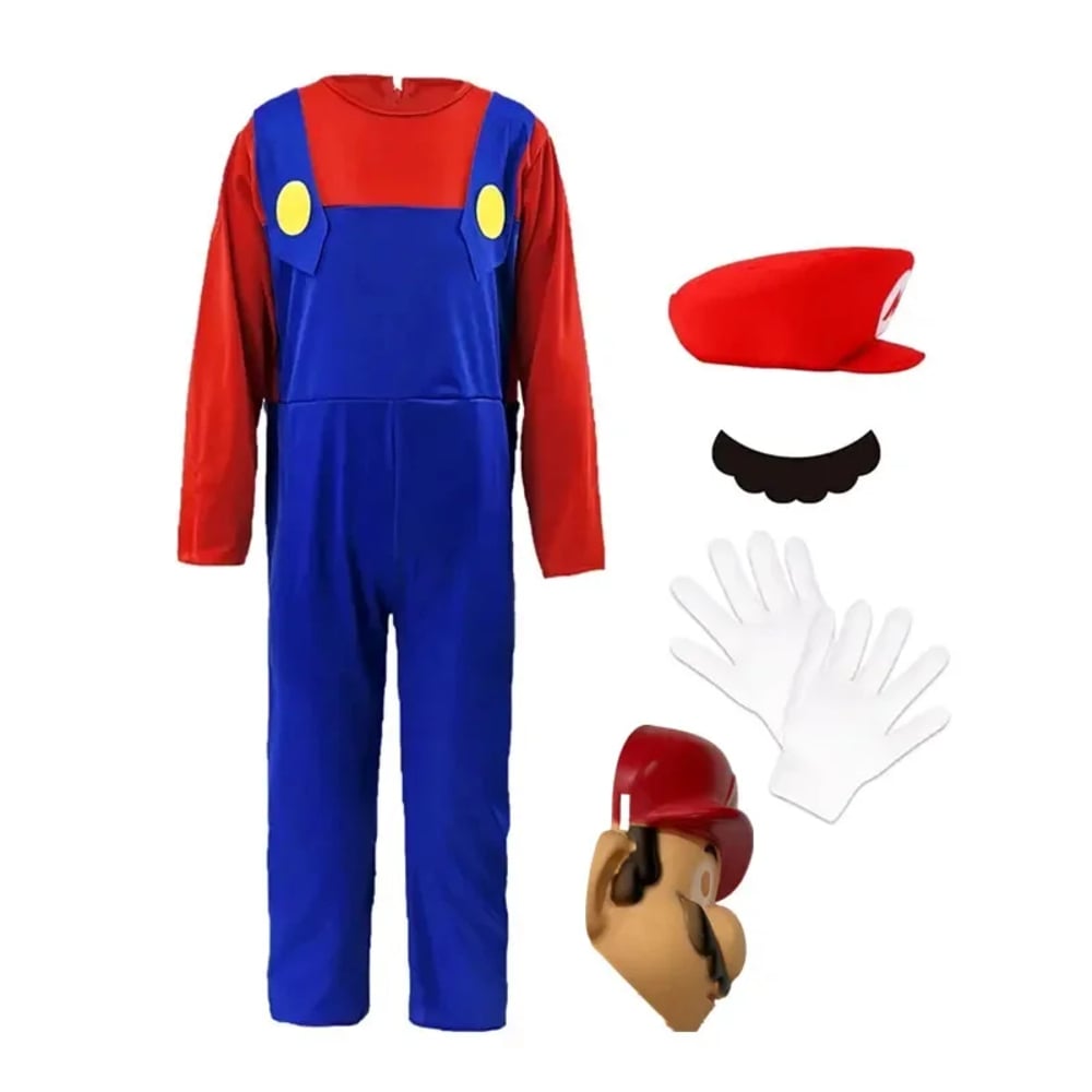 DISFRAZ MARIO BROS NIÑO NIÑA CON MASCARA MONO ANIME JUEGO ROL COSPLAY ACCESORIOS DISFRAZ NAVIDAD HALLOWEEN GENIEKA - 3