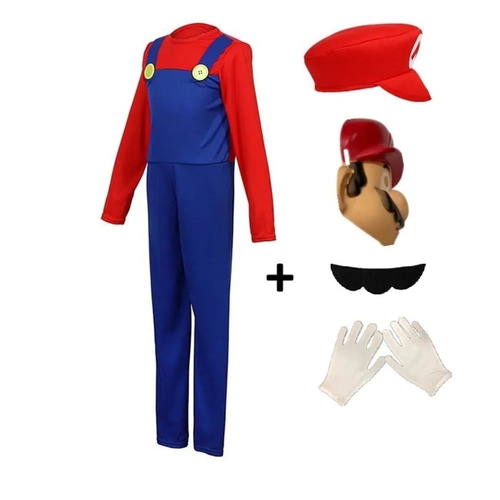 DISFRAZ MARIO BROS NIÑO NIÑA CON MASCARA MONO ANIME JUEGO ROL COSPLAY ACCESORIOS DISFRAZ NAVIDAD HALLOWEEN GENIEKA - 4