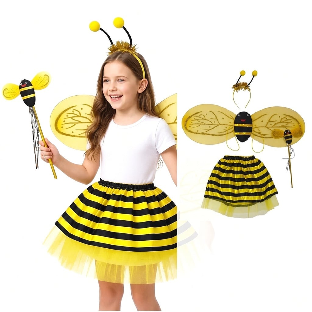 DISFRAZ DE ABEJITA NIÑA SET + VINCHA + ALAS + VARITA TRAJE ABEJITA INFANTIL ABEJA FIESTA CUMPLEAÑOS NAVIDAD HALLOWEEN GENIEKA - 2