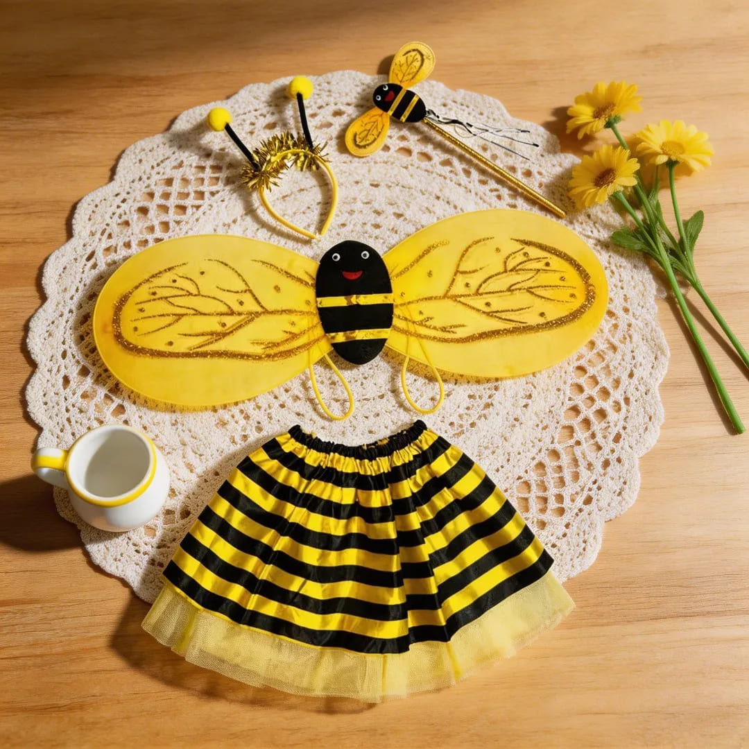 DISFRAZ DE ABEJITA NIÑA SET + VINCHA + ALAS + VARITA TRAJE ABEJITA INFANTIL ABEJA FIESTA CUMPLEAÑOS NAVIDAD HALLOWEEN GENIEKA - 5