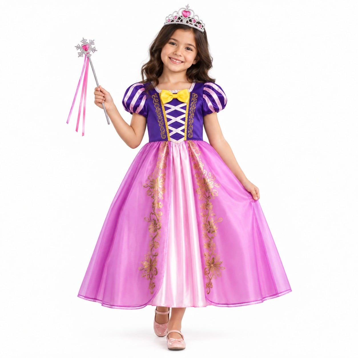VESTIDO DISFRAZ PRINCESA RAPUNZEL  + CORONA + VARITA NIÑA CUMPLEAÑOS FANTASÍA REGALO NAVIDAD HALLOWEEN GENIEKA - 1