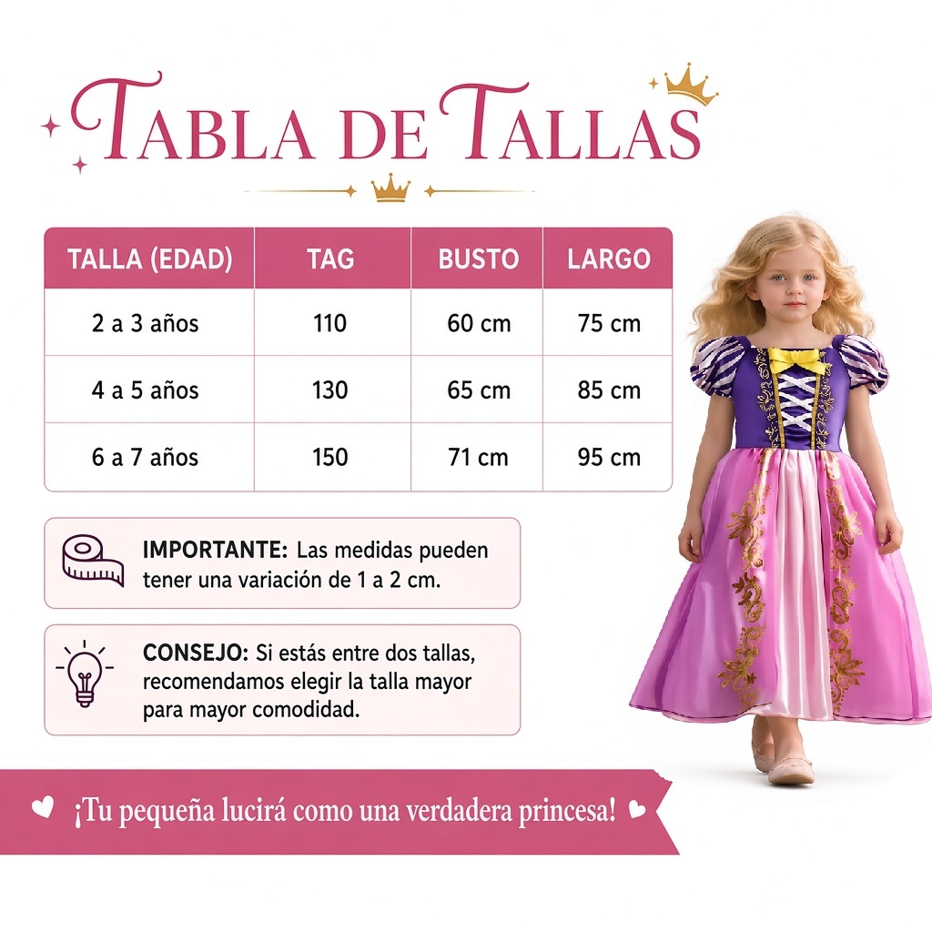 VESTIDO DISFRAZ PRINCESA RAPUNZEL  + CORONA + VARITA NIÑA CUMPLEAÑOS FANTASÍA REGALO NAVIDAD HALLOWEEN GENIEKA - 10