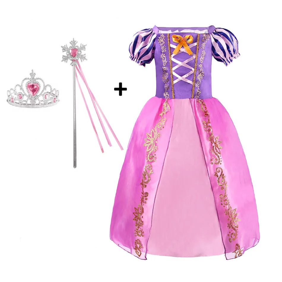 VESTIDO DISFRAZ PRINCESA RAPUNZEL  + CORONA + VARITA NIÑA CUMPLEAÑOS FANTASÍA REGALO NAVIDAD HALLOWEEN GENIEKA - 2