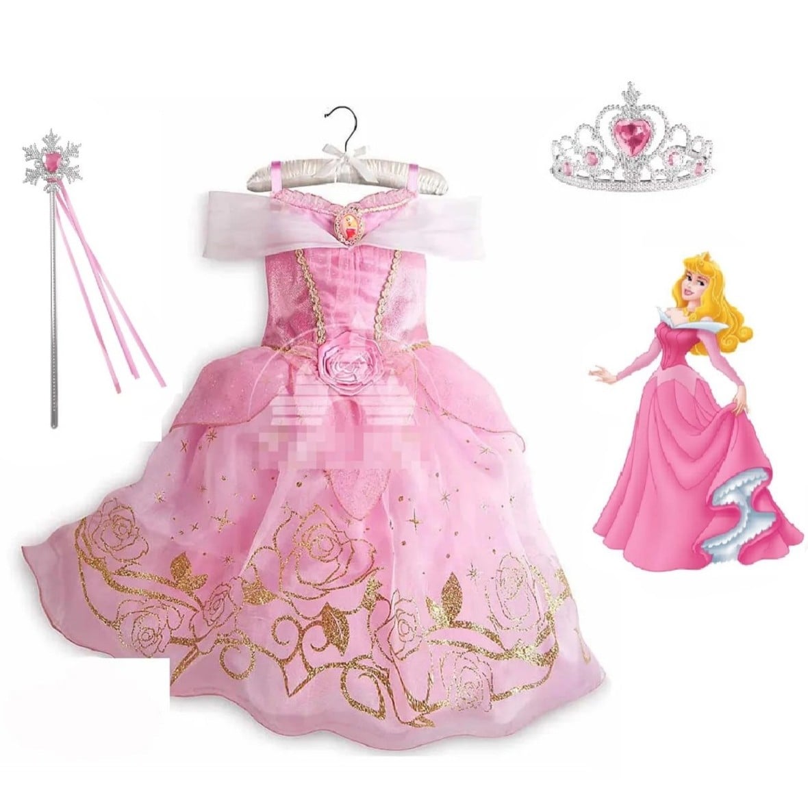 VESTIDO DISFRAZ BELLA DURMIENT+ CORONA + VARITA ROSADO NIÑAS ACCESORIOS DISFRAZ REGALO NAVIDAD HALLOWEEN GENIEKA - 2