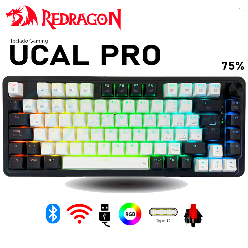 TECLADO REDRAGON UCALPRO-RGB WIRELESS SPANISH K673WB WHITE/BLACK - 1