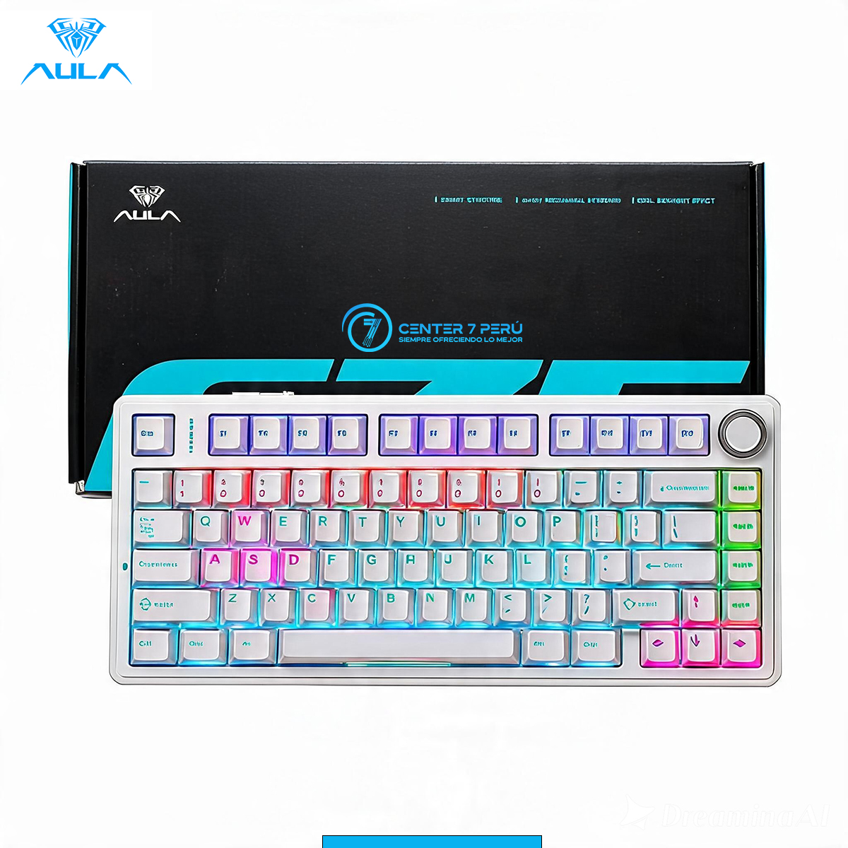 TECLADO AULA F75 RAINBOW CABLEADO INGLÉS WHITE - BLUE SWITCH - 1