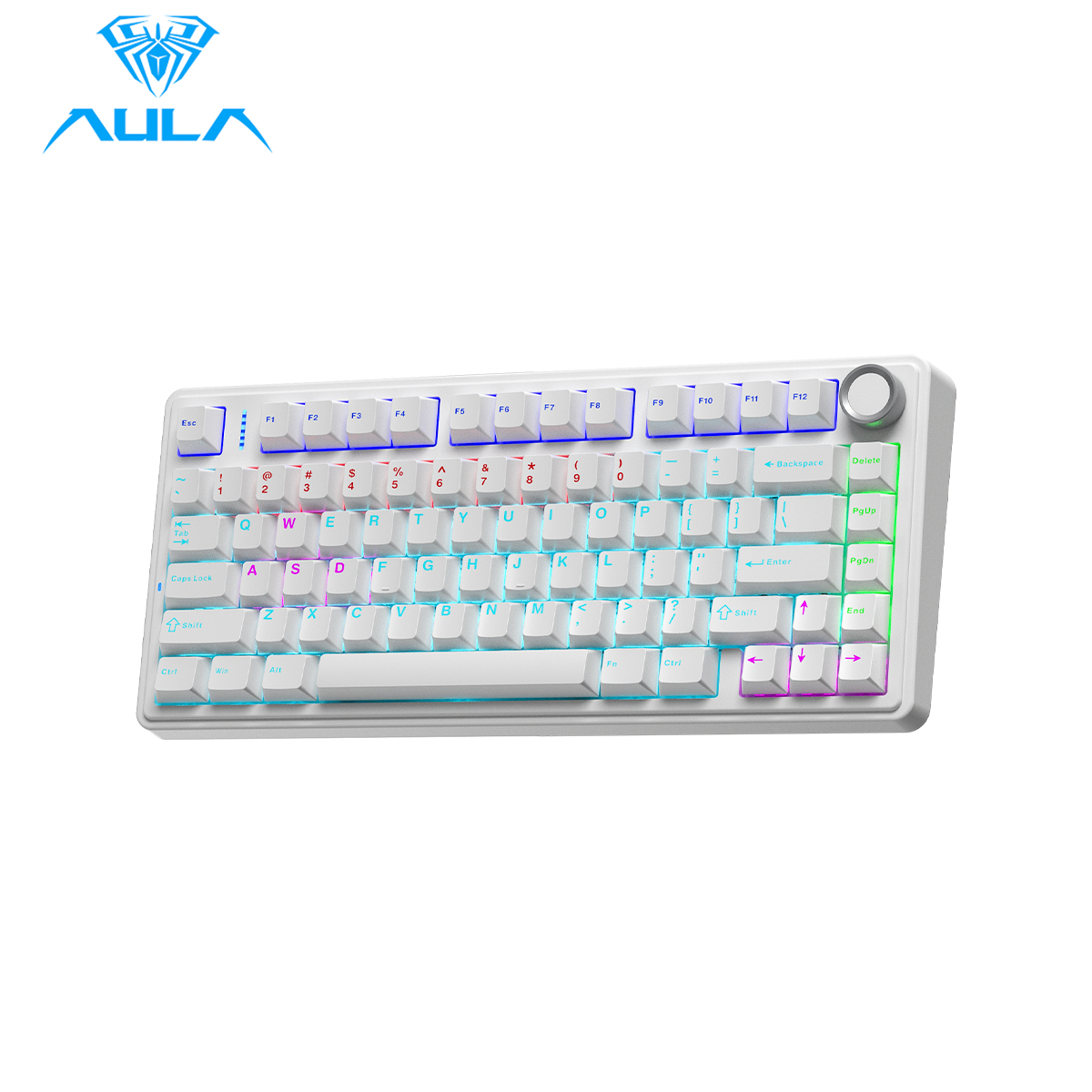 TECLADO AULA F75 RAINBOW CABLEADO INGLÉS WHITE - BLUE SWITCH - 2