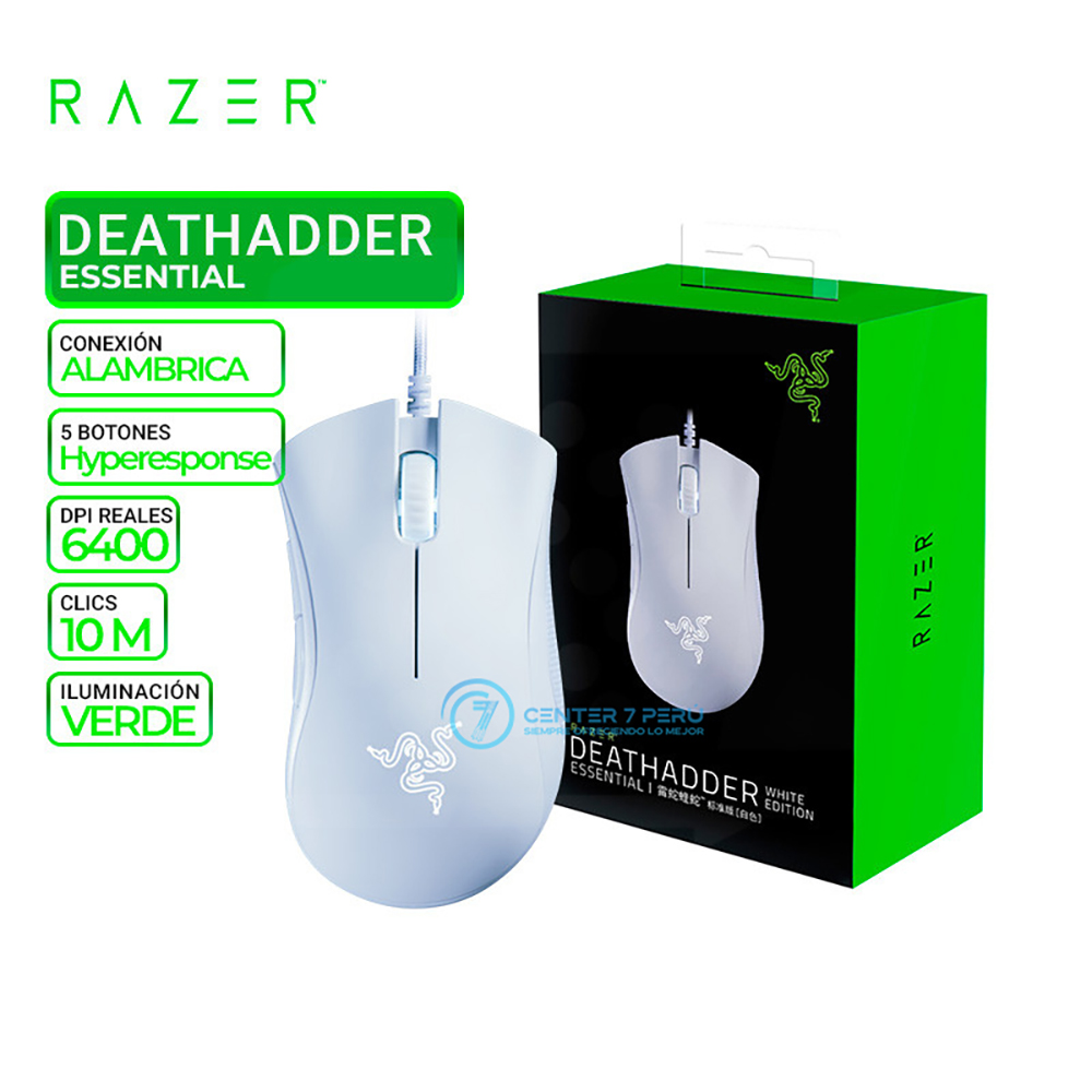 MOUSE RAZER DEATHADDER ESSENTIAL 6400 DPI SWITCH MECHANICAL WHITE - 1