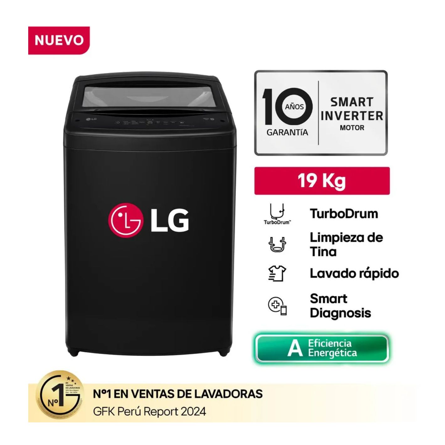 LAVADORA LG TURBODRUM 19KG WT190BVTB CARGA SUPERIOR NEGRO - 2