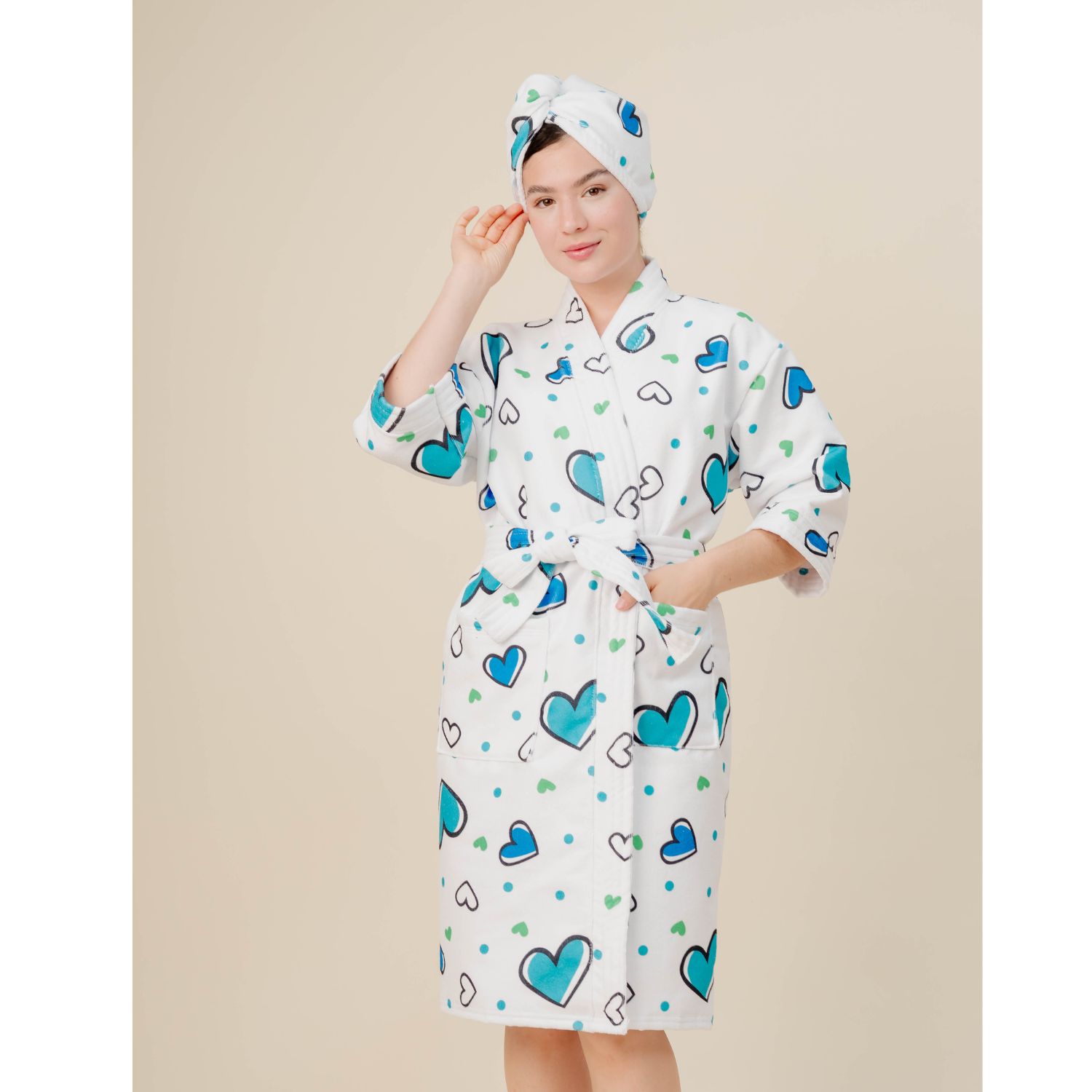 SALIDA DE BAÑO MICROFIBRA ABSORBENTE MUJER + GORRA MICROFIBRA - 1